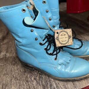 Curiosity Shop Light Blue Lace-Up Leather Boots